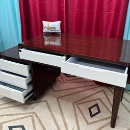 Wooden Twist Mesa Study Table with 5 Drawers Teak Wood Walnut Finish ( Brown & White ) - WoodenTwist