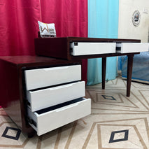 Wooden Twist Mesa Study Table with 5 Drawers Teak Wood Walnut Finish ( Brown & White ) - WoodenTwist