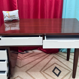 Wooden Twist Mesa Study Table with 5 Drawers Teak Wood Walnut Finish ( Brown & White ) - WoodenTwist