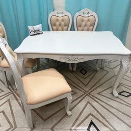 Wooden Twist Royal Look Hand Carved 4 Seater Dining Table Set ( White ) - WoodenTwist