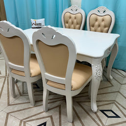 Wooden Twist Royal Look Hand Carved 4 Seater Dining Table Set ( White ) - WoodenTwist