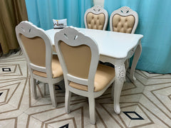 Wooden Twist Royal Look Hand Carved 4 Seater Dining Table Set ( White ) - WoodenTwist