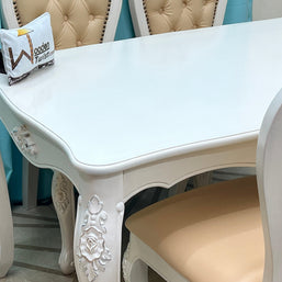 Wooden Twist Royal Look Hand Carved 4 Seater Dining Table Set ( White ) - WoodenTwist