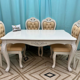 Wooden Twist Royal Look Hand Carved 4 Seater Dining Table Set ( White ) - WoodenTwist