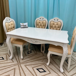 Wooden Twist Royal Look Hand Carved 4 Seater Dining Table Set ( White ) - WoodenTwist