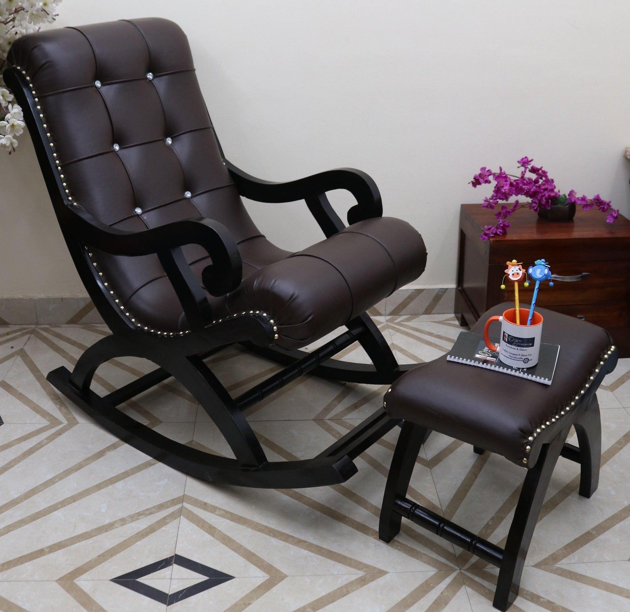 Royal Rocking Chair with Foot Rest ( Walnut ) — WoodenTwist