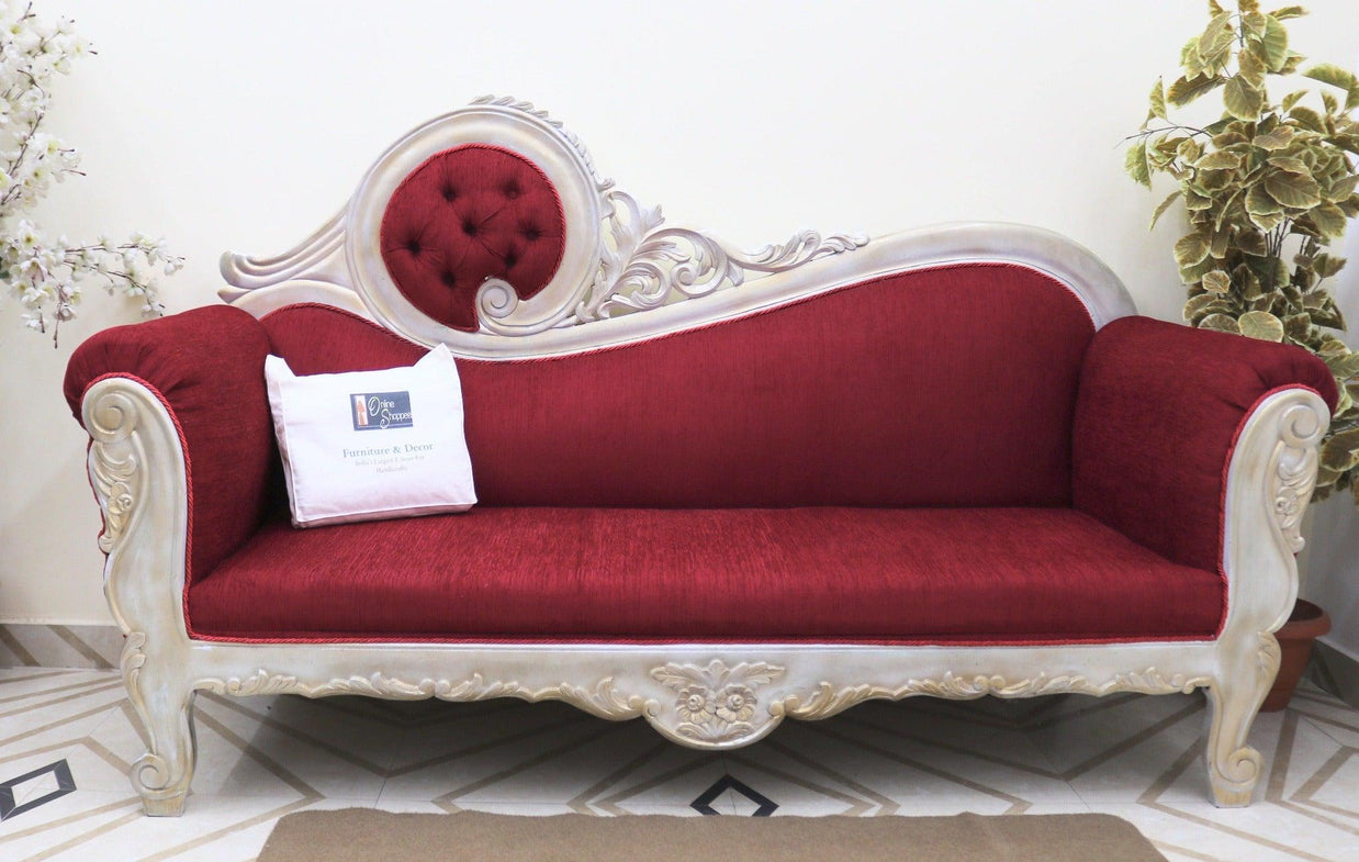 Victorian Style Teak Wood Sofa Couch - golden polish frame detail