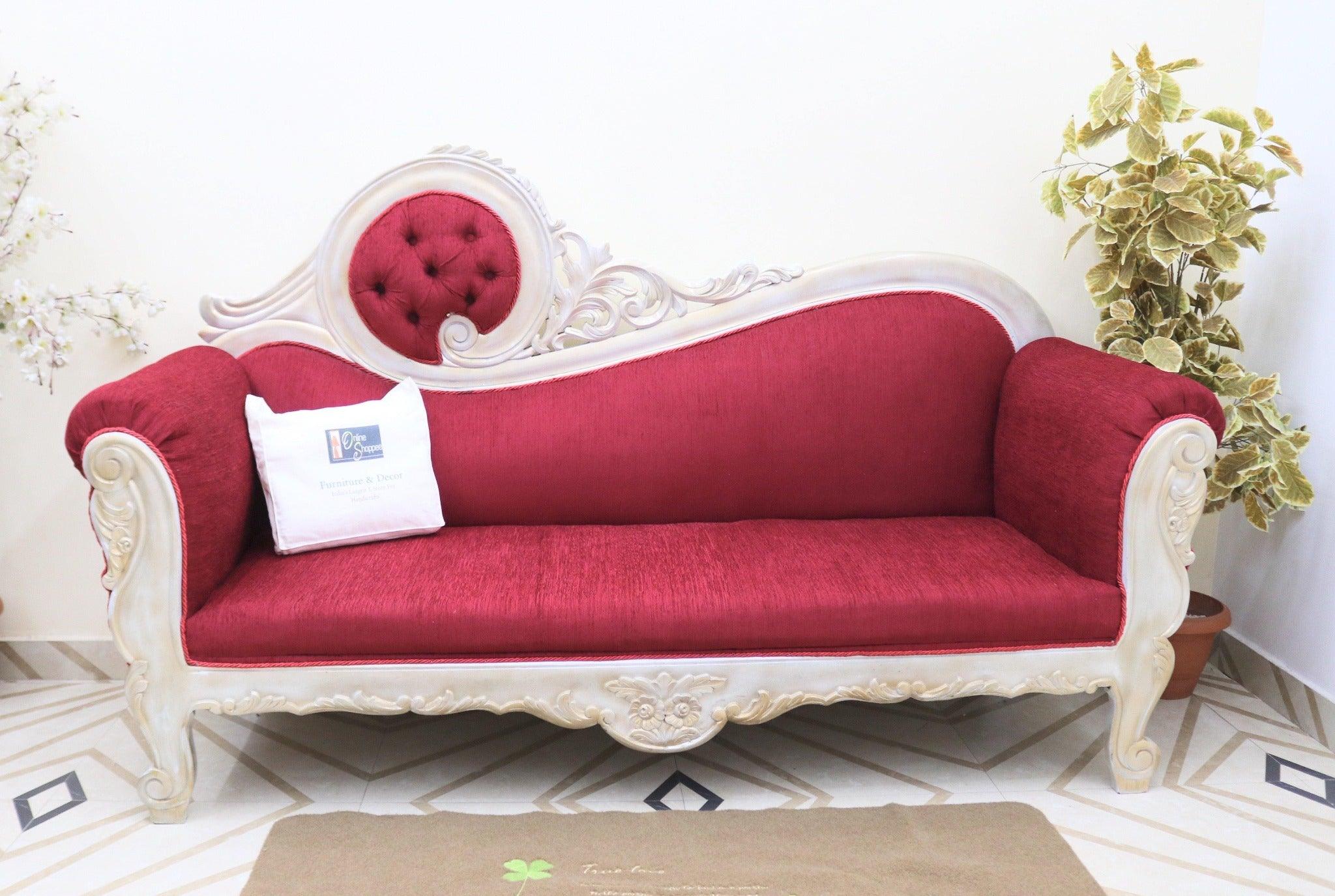 Victorian Style Teak Wood Sofa Couch - front view