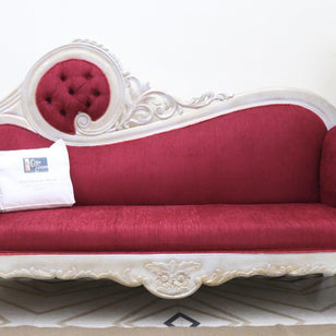 Victorian Style Teak Wood Sofa Couch - carved armrest detail
