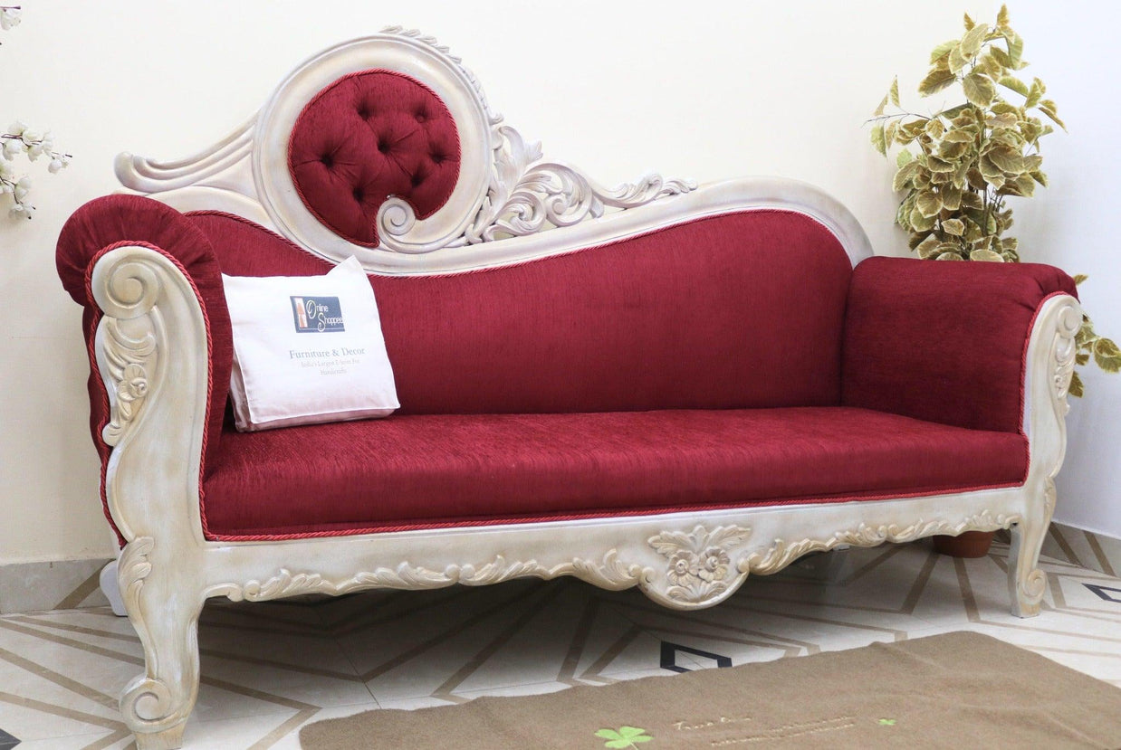 Victorian Style Teak Wood Sofa Couch - side angle view