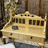 Royal Gold Carved Teak Wood Study Table with Chair - WoodenTwist