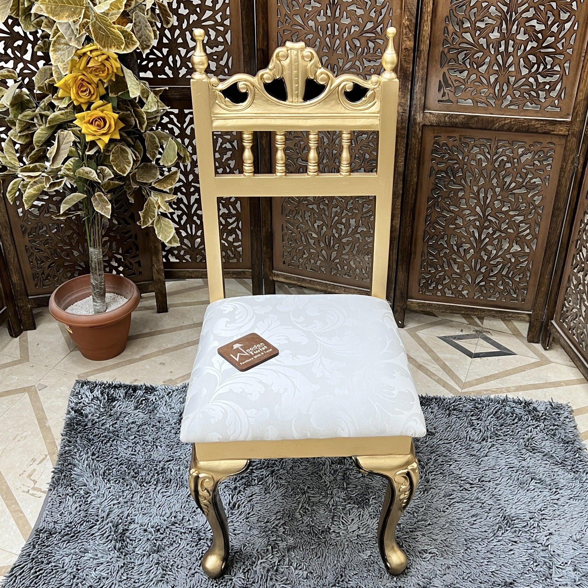 Royal Gold Carved Teak Wood Study Table with Chair - WoodenTwist