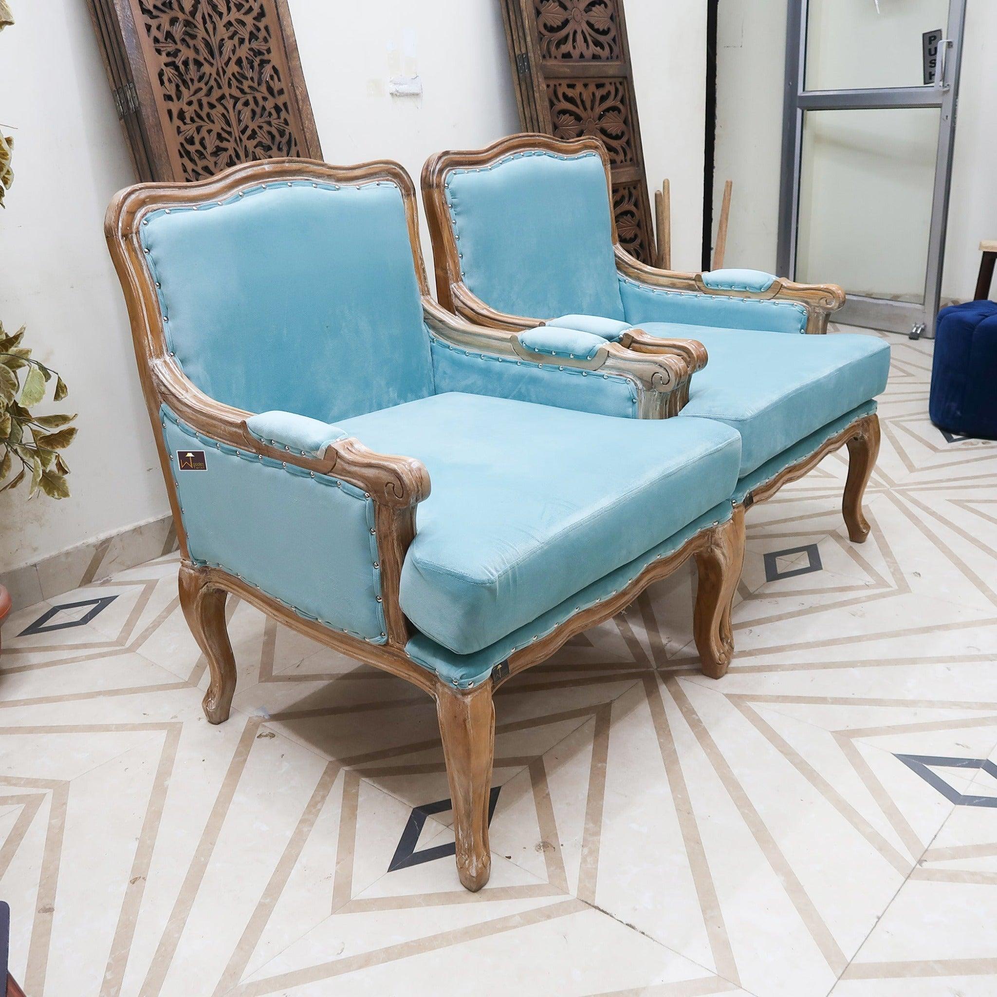 Wooden Bransford Arm Chair (Light Blue, Set of 2) - WoodenTwist