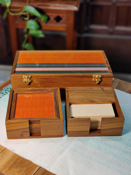 Teak Wood Office Set - Orange - WoodenTwist
