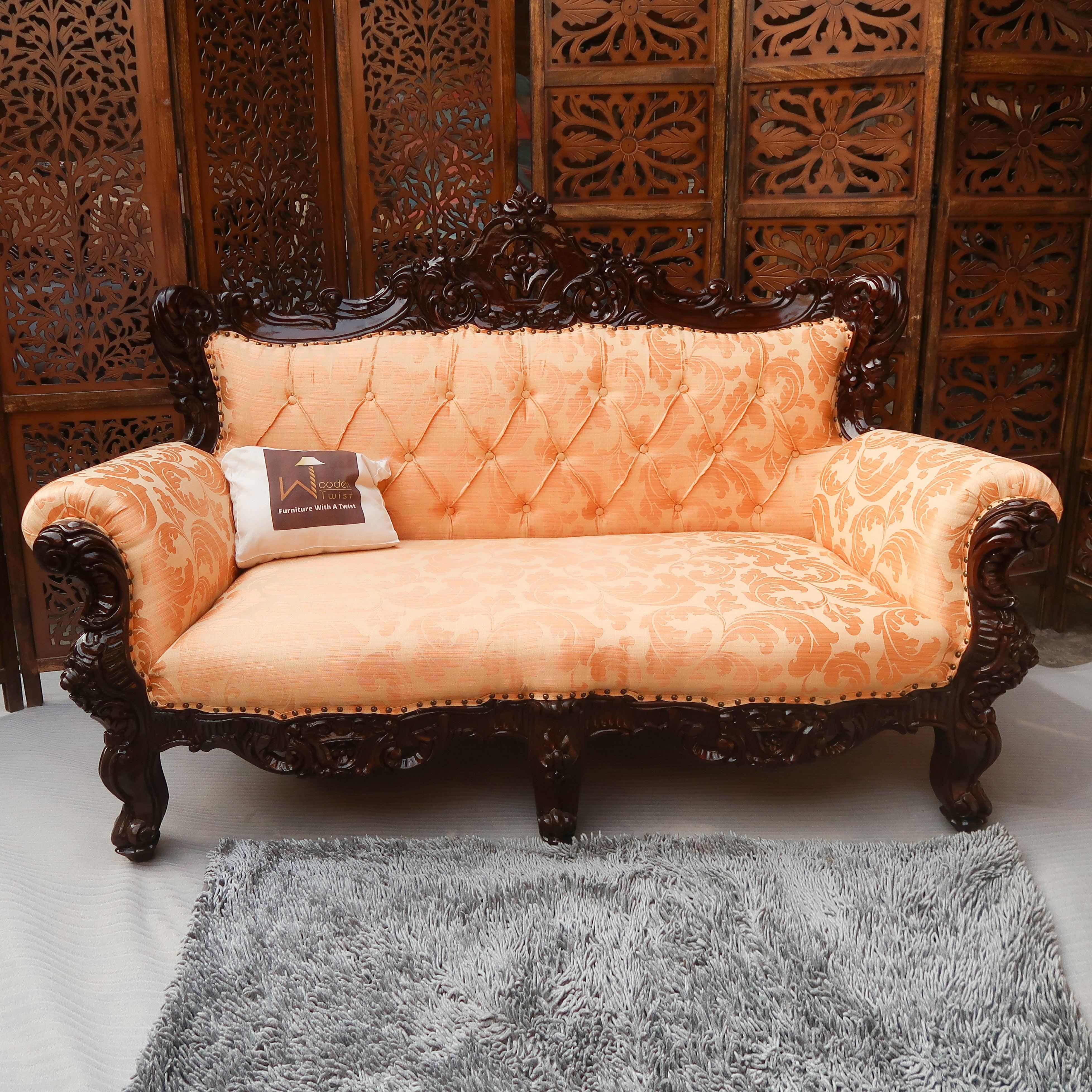 Wooden Boutique French Baroque Style Hand Carved Sofa (2 Seater) - WoodenTwist