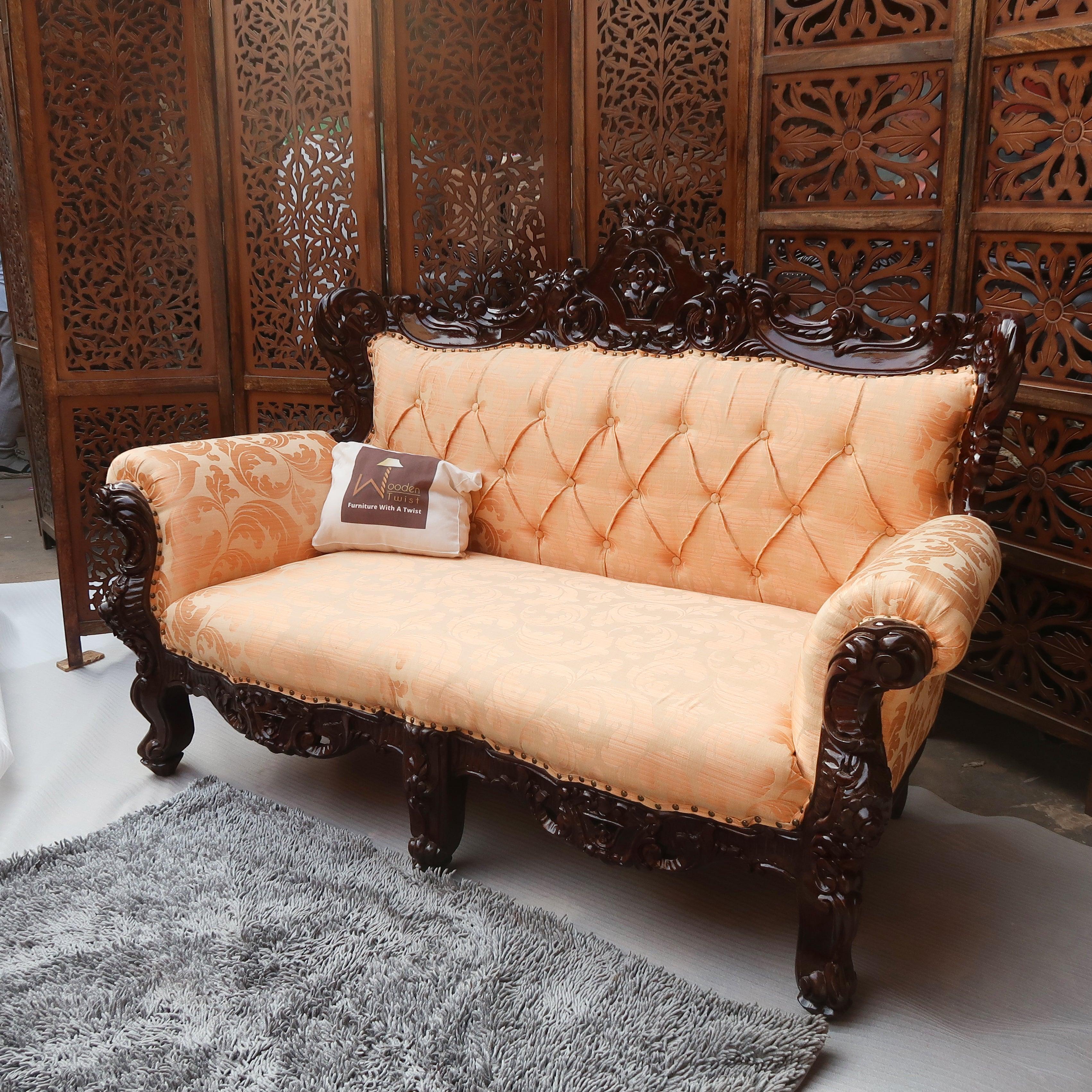 Wooden Boutique French Baroque Style Hand Carved Sofa (2 Seater) - WoodenTwist