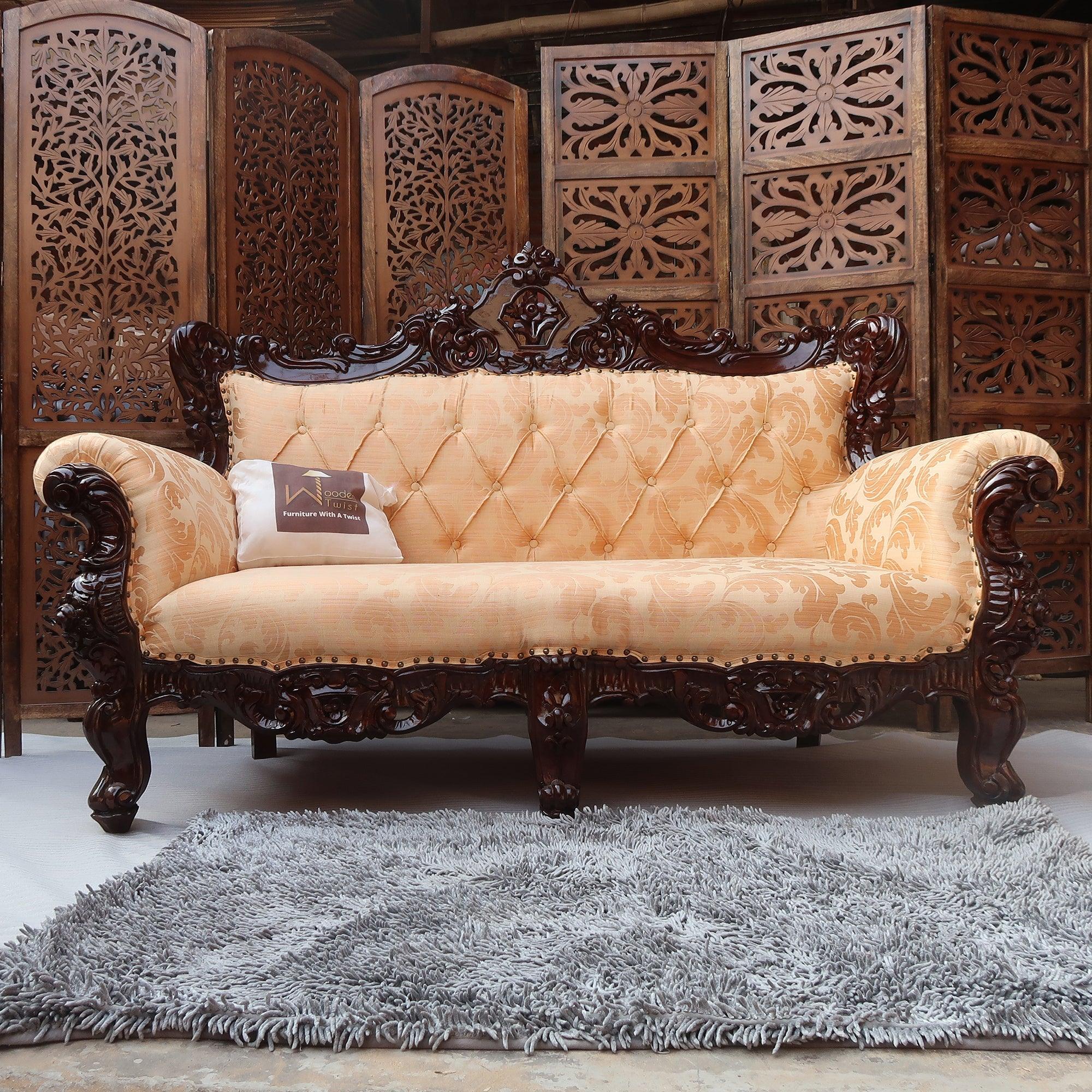 Wooden Boutique French Baroque Style Hand Carved Sofa (2 Seater) - WoodenTwist