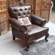 Wooden Handicraft Craved Genuine 3+1+1 With Table (Teak Wood, Dark Brown) - WoodenTwist