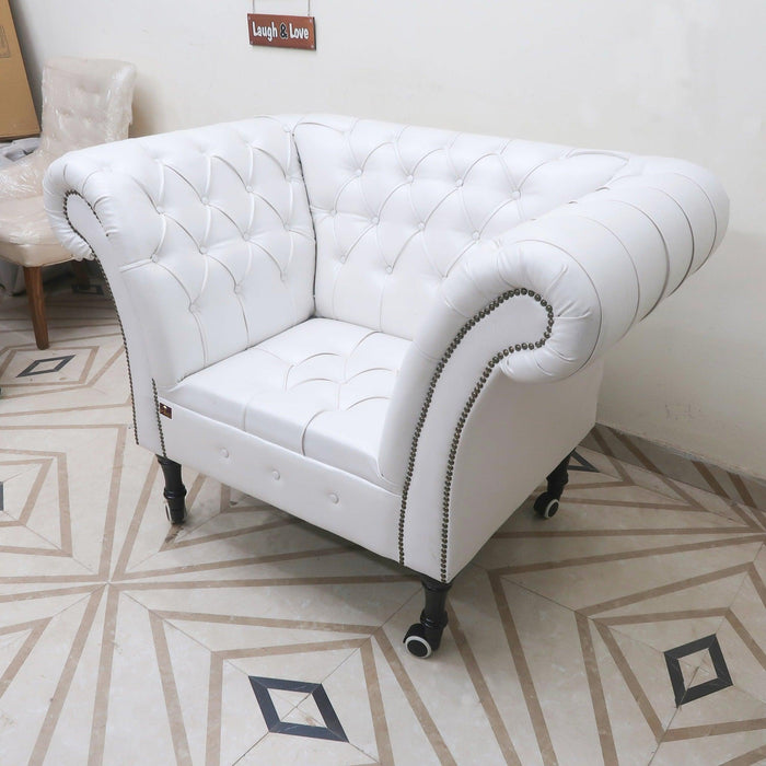 Single Seater Button Tufted Grand Sofa (with 4 Wheels) - WoodenTwist