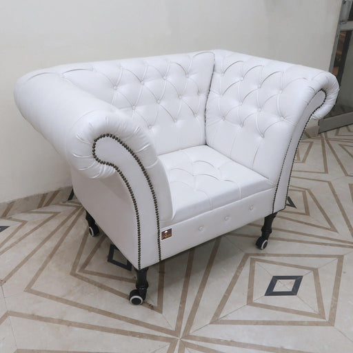 Single Seater Button Tufted Grand Sofa (with 4 Wheels) - WoodenTwist
