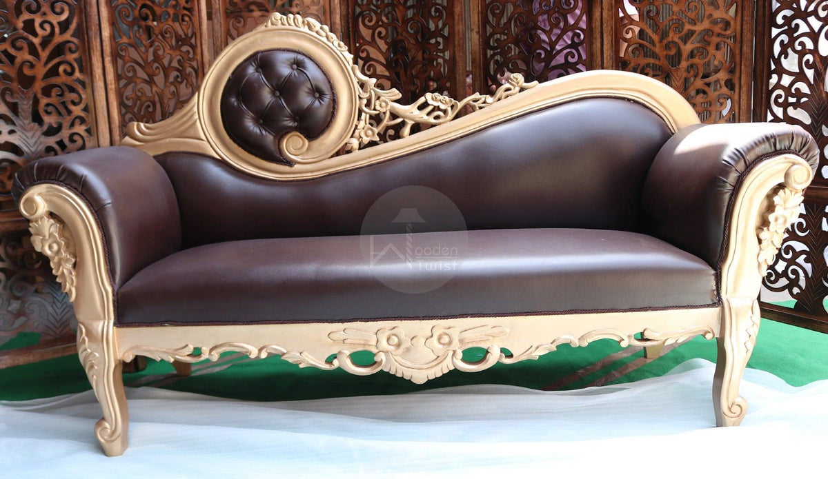 Hand Carved Canapé Teak Wood Victorian Style Sofa Couch - WoodenTwist