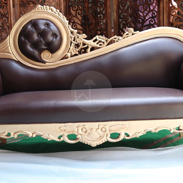 Hand Carved Canapé Teak Wood Victorian Style Sofa Couch - WoodenTwist
