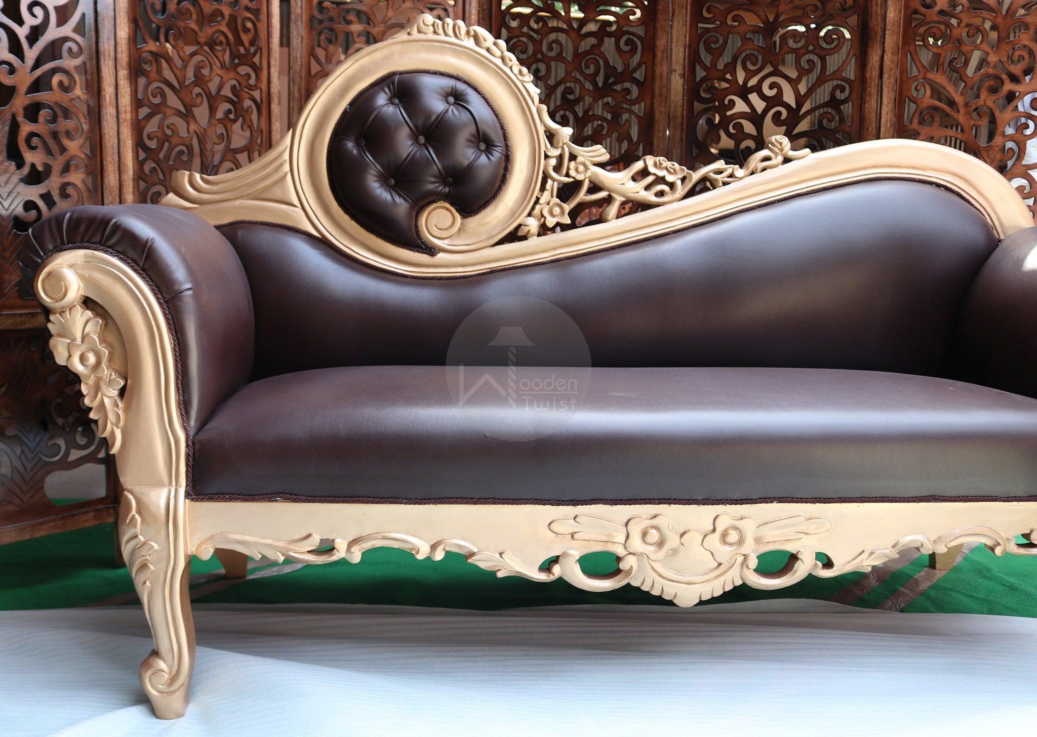 Hand Carved Canapé Teak Wood Victorian Style Sofa Couch - WoodenTwist