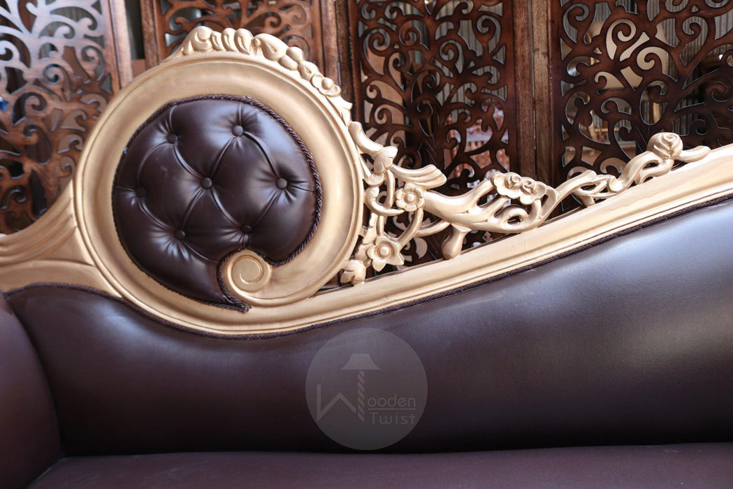 Hand Carved Canapé Teak Wood Victorian Style Sofa Couch - WoodenTwist