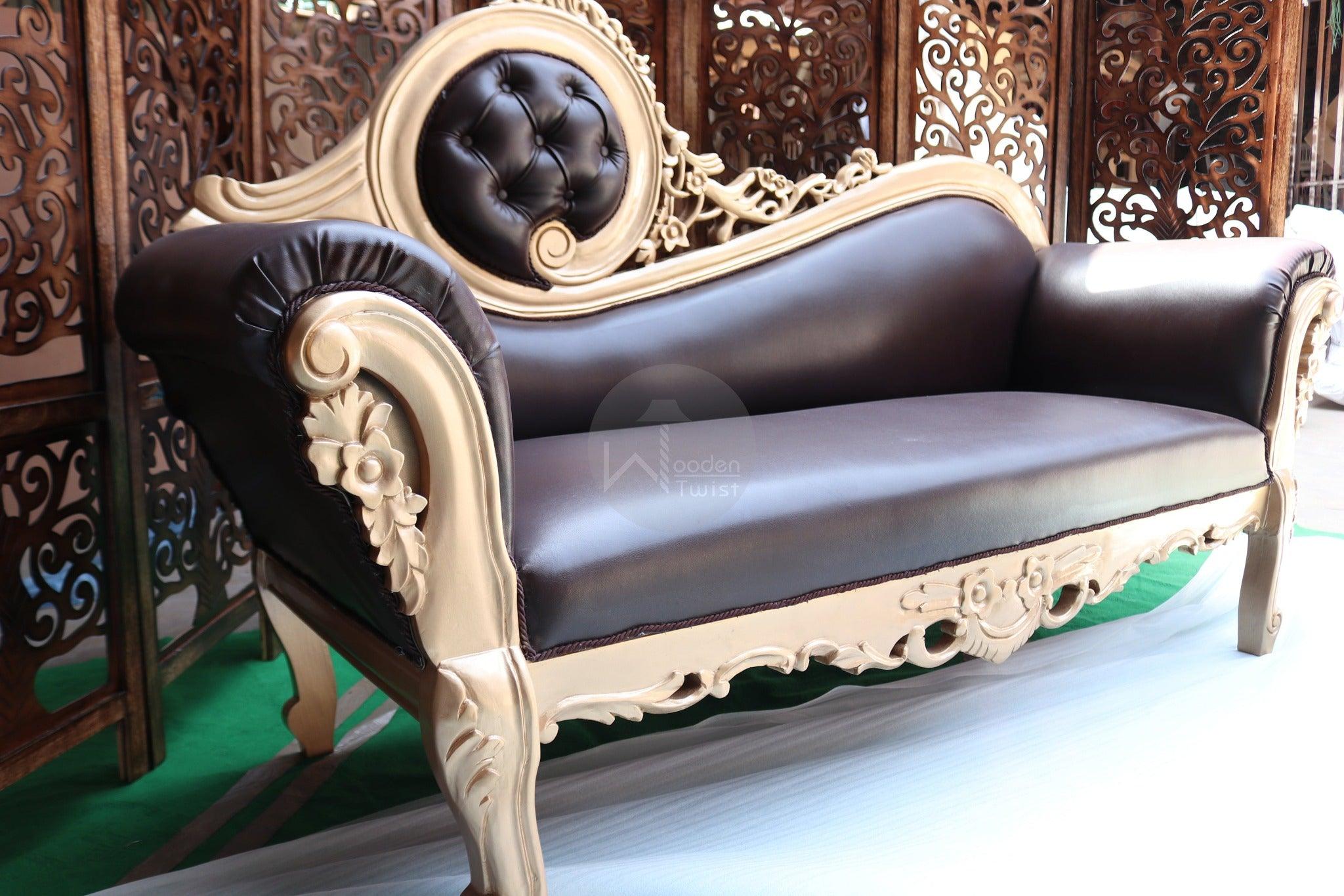 Hand Carved Canapé Teak Wood Victorian Style Sofa Couch - WoodenTwist