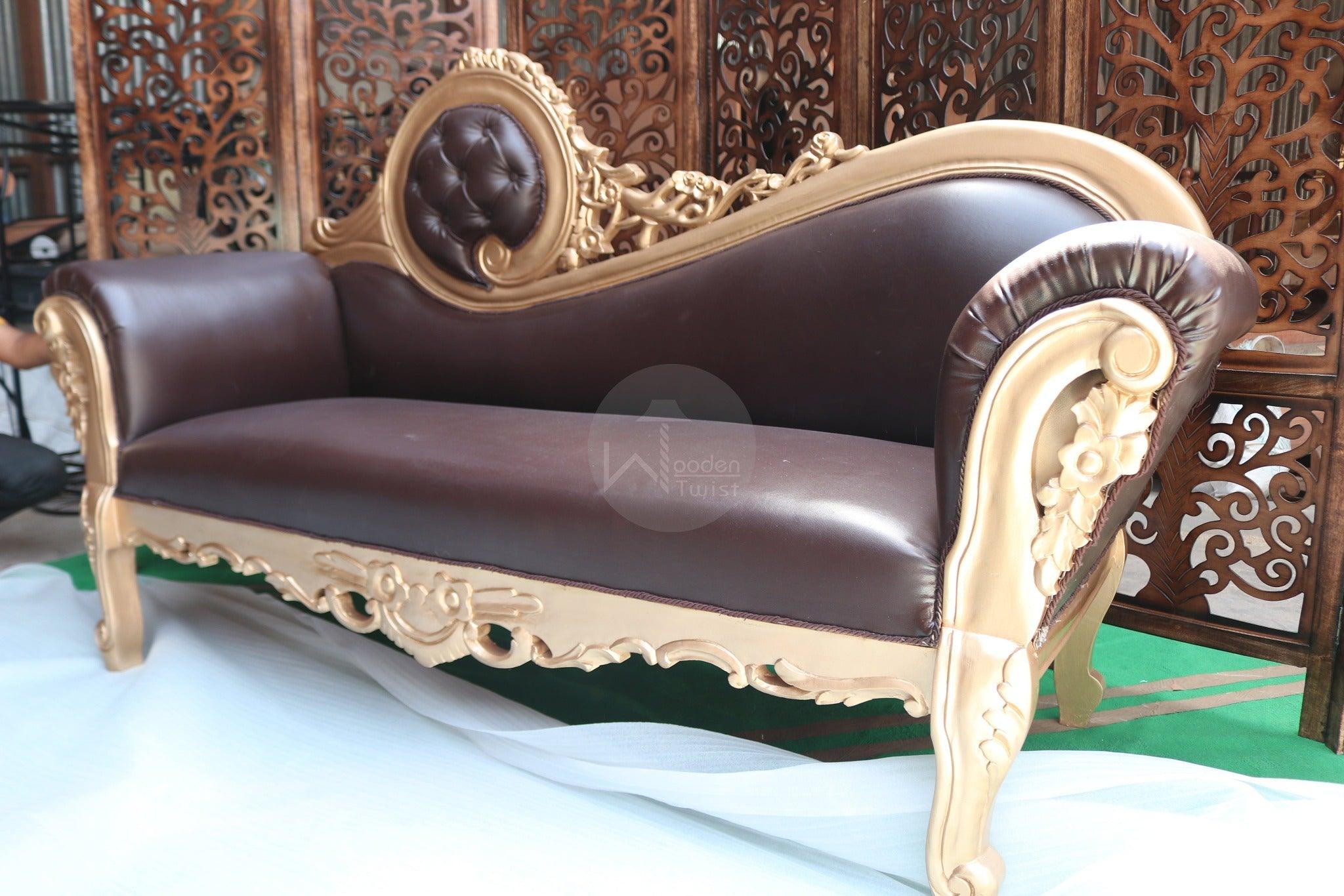 Hand Carved Canapé Teak Wood Victorian Style Sofa Couch - WoodenTwist