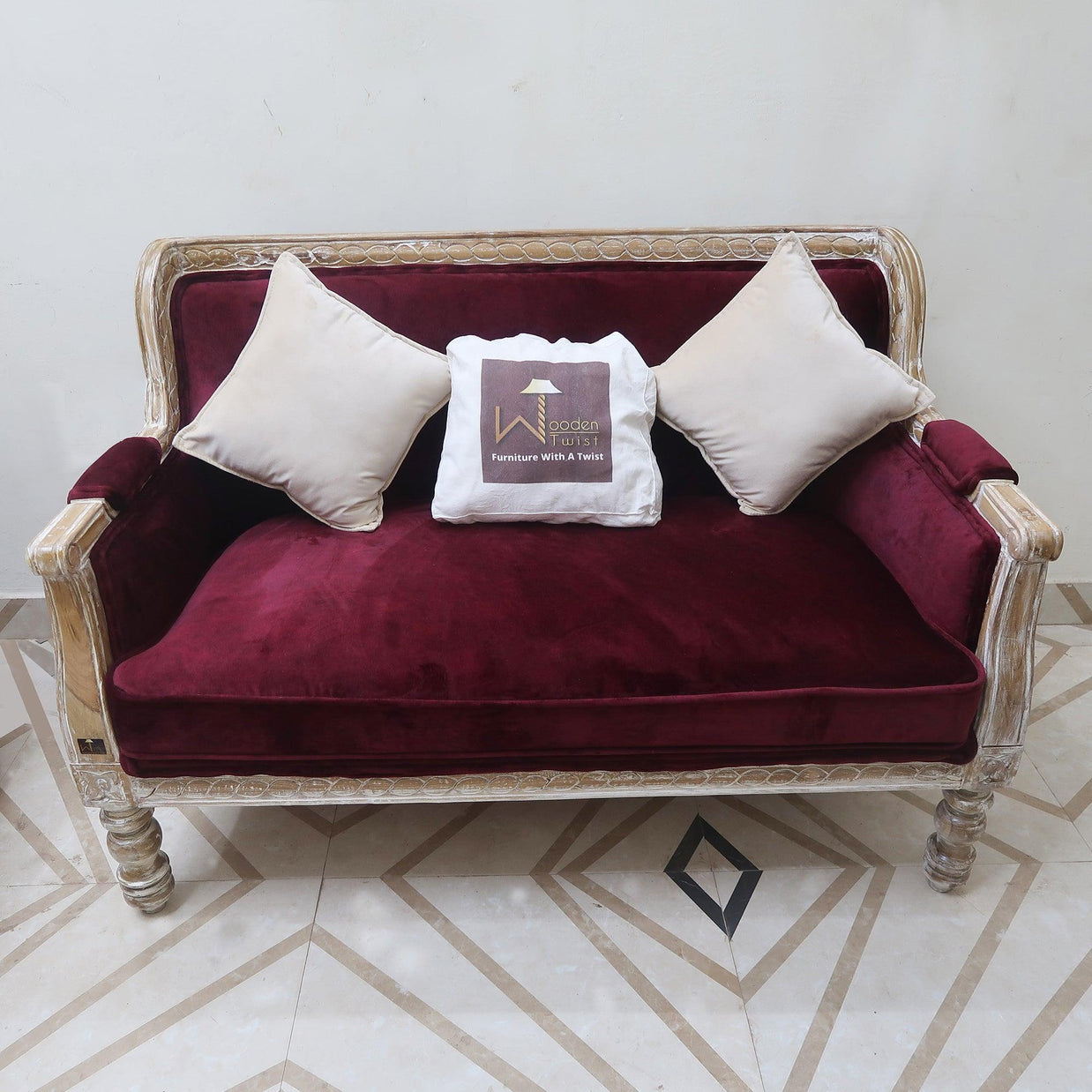 Wooden Twist Hand Carved Loveseat Teak Wood 2 Seater Bench - WoodenTwist