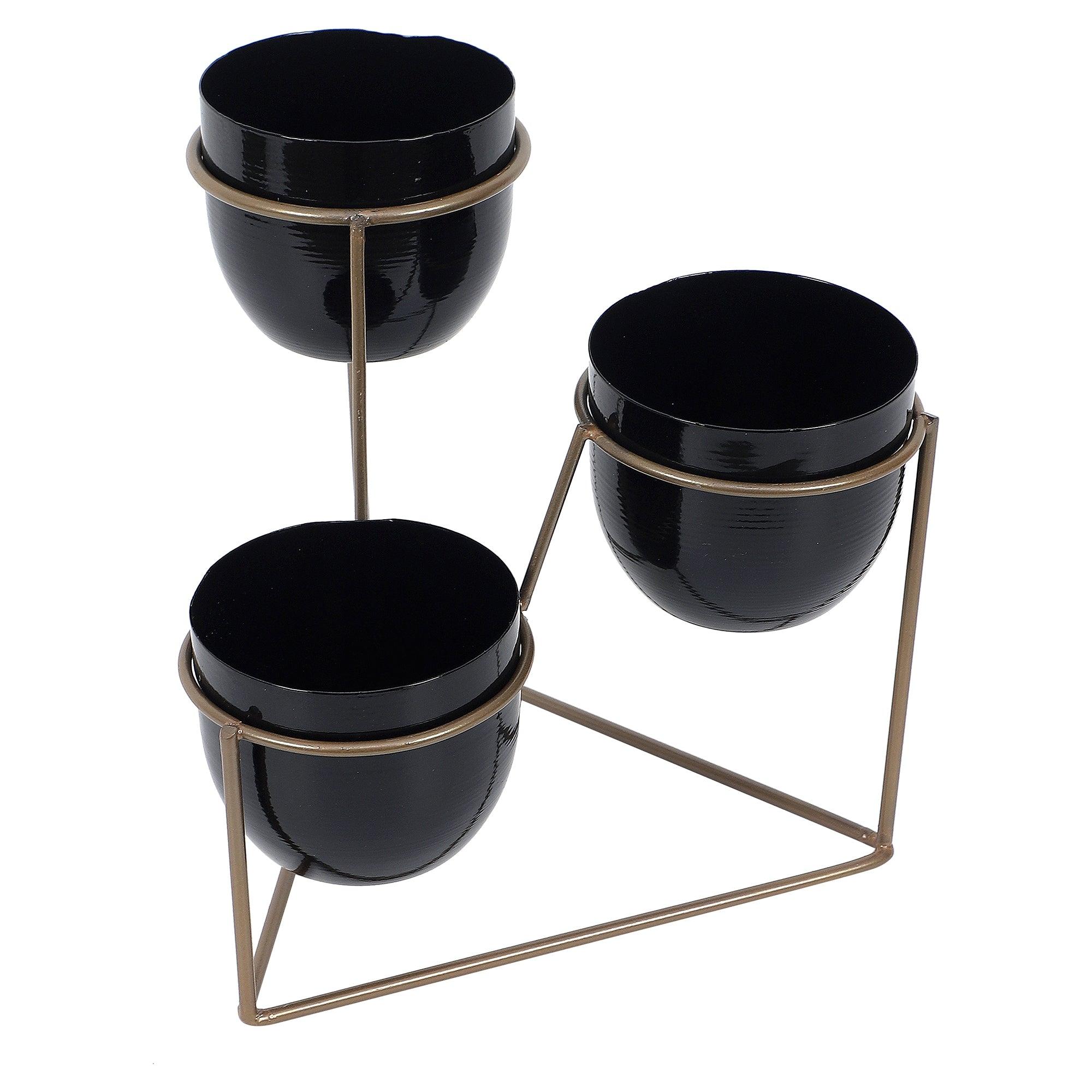 Traingle Stand Planter Gold & Black - WoodenTwist