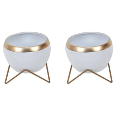 Apple Shape Metal White & Gold Planter (Set of 2) - WoodenTwist