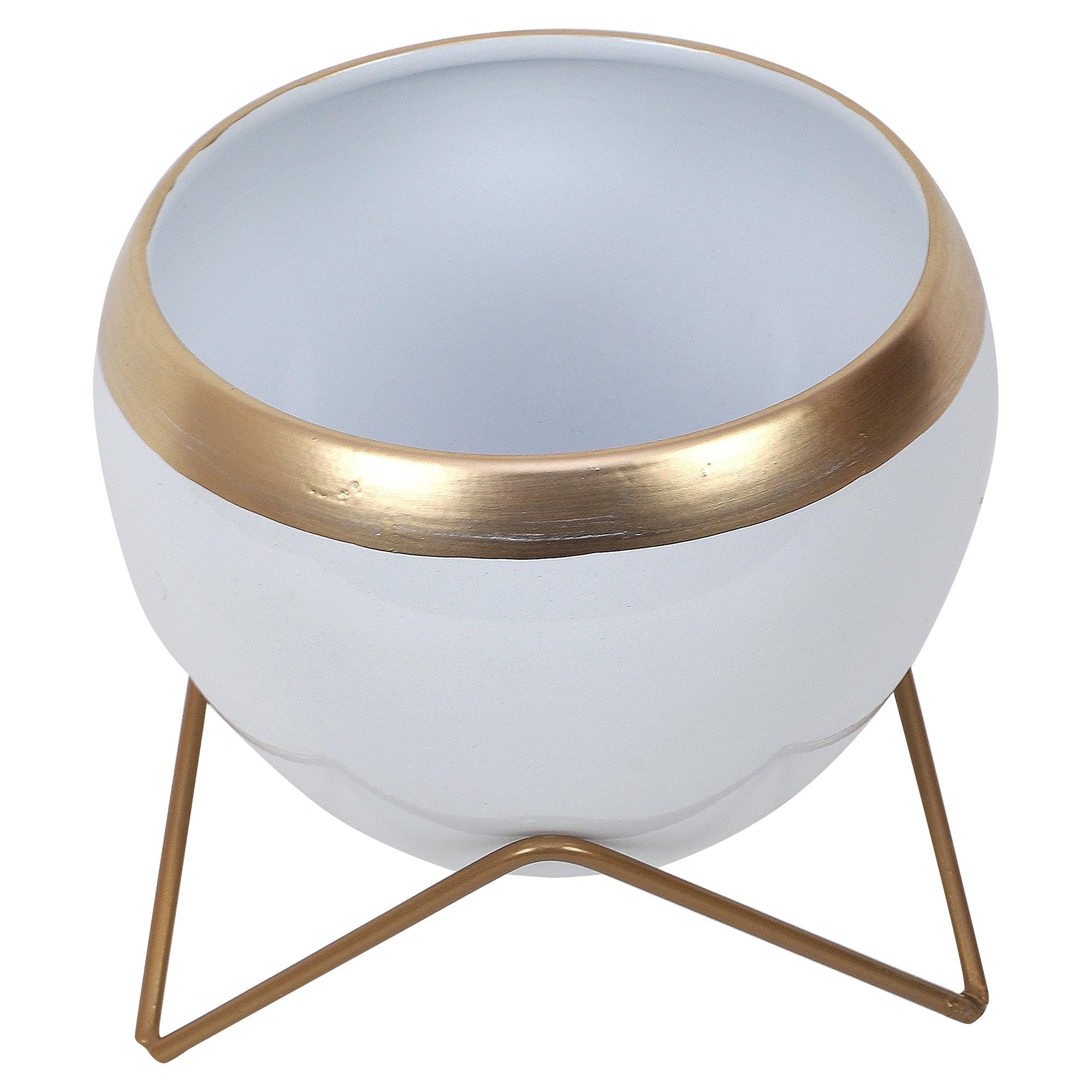 Apple Shape Metal White & Gold Planter (Set of 2) - WoodenTwist