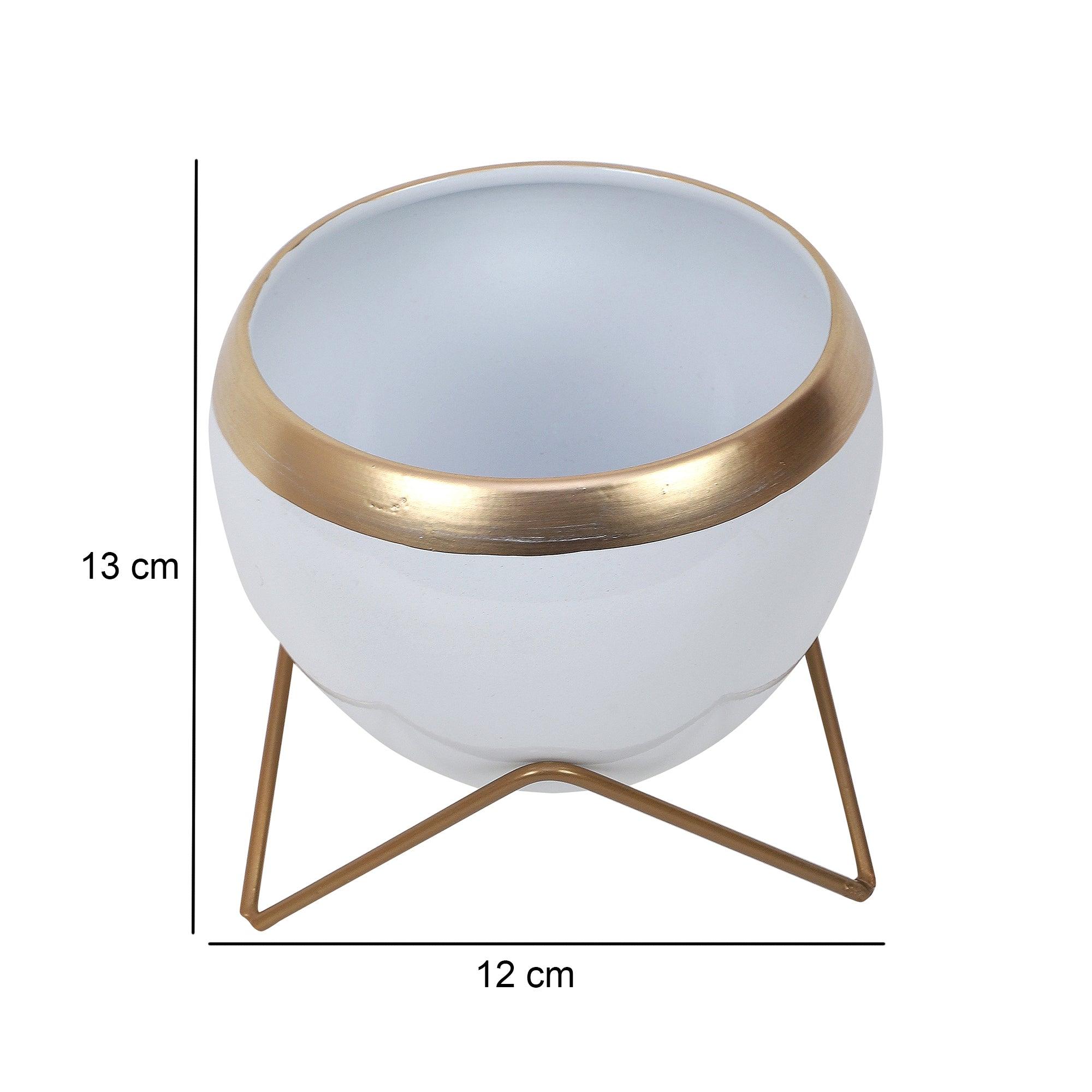 Apple Shape Metal White & Gold Planter (Set of 2) - WoodenTwist