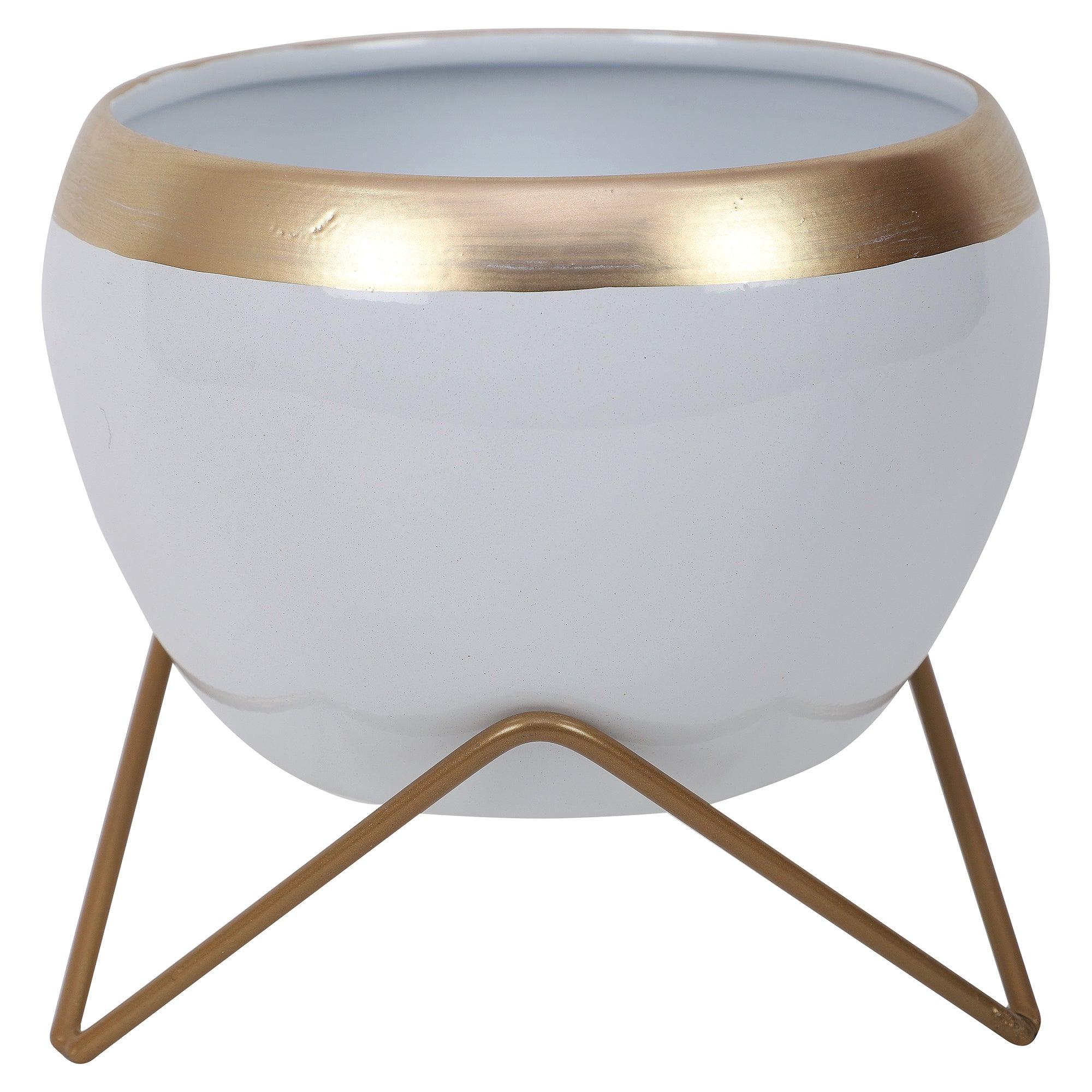 Apple Shape Metal White & Gold Planter (Set of 2) - WoodenTwist