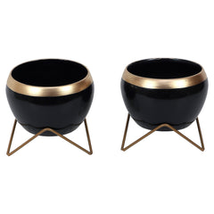 Apple Shape Metal Black & Gold Planter Set of 2 - WoodenTwist