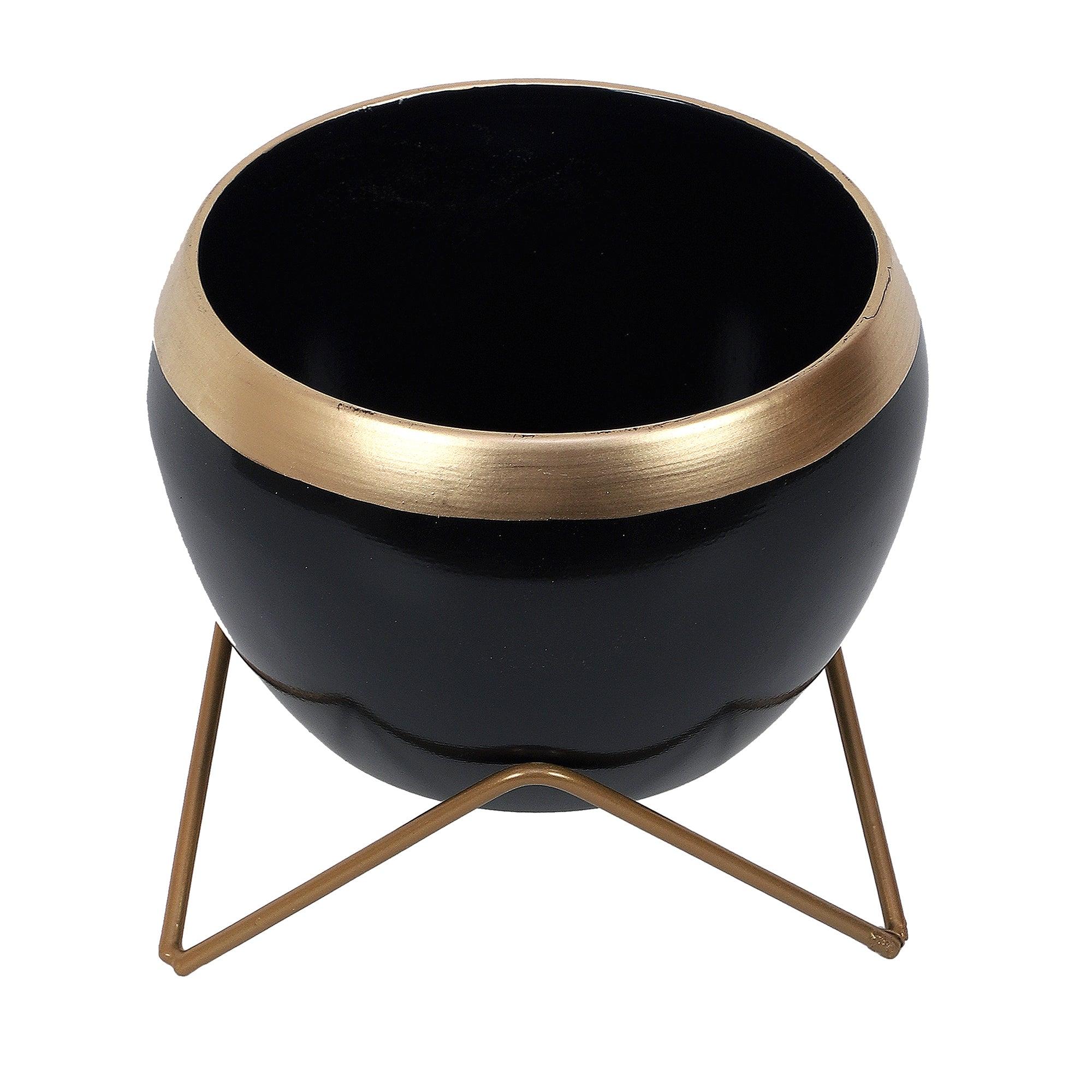 Apple Shape Metal Black & Gold Planter Set of 2 - WoodenTwist