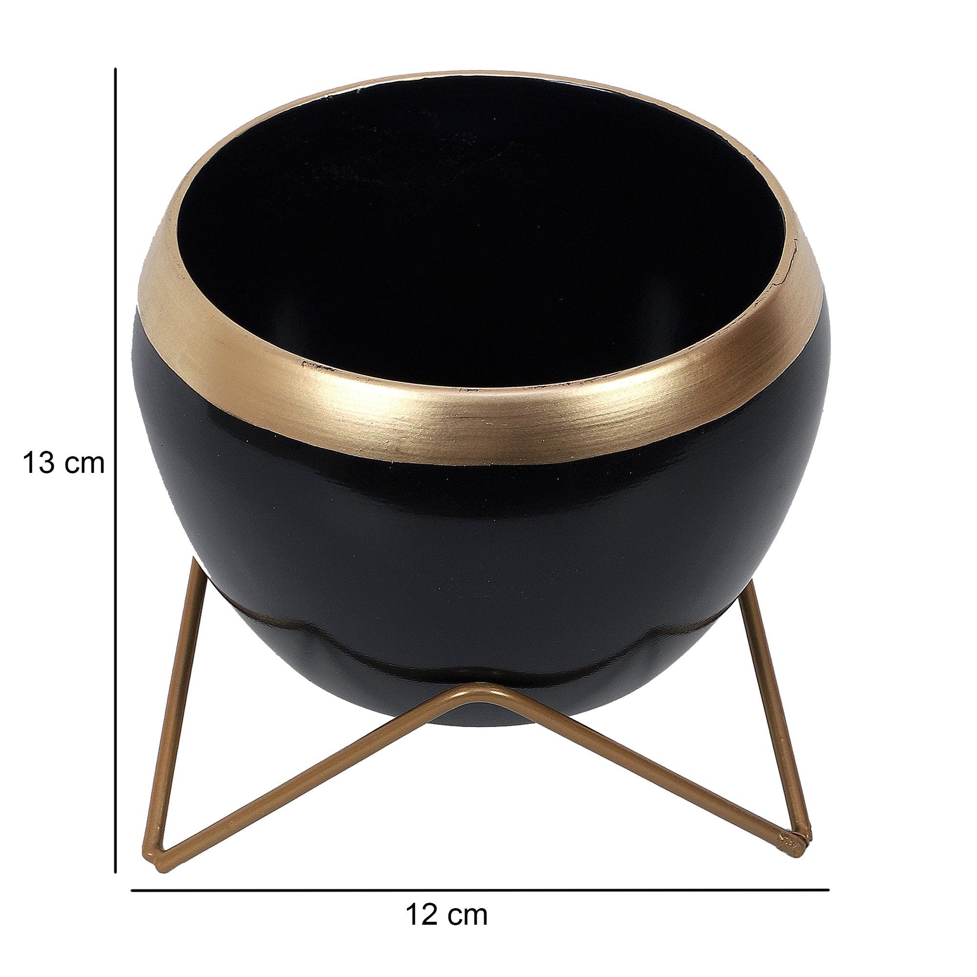 Apple Shape Metal Black & Gold Planter Set of 2 - WoodenTwist