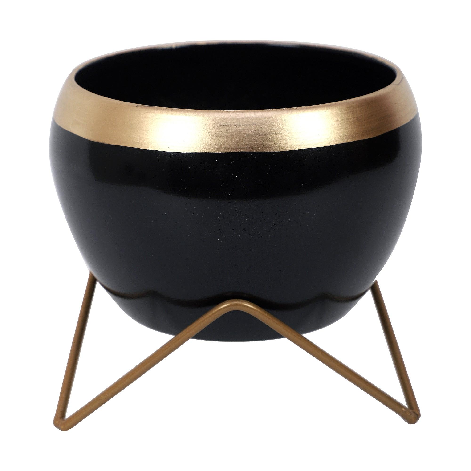 Apple Shape Metal Black & Gold Planter Set of 2 - WoodenTwist