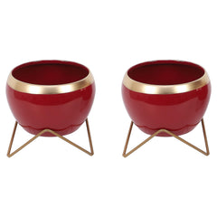 Apple Shape Metal Red & Gold Planter (Set of 2) - WoodenTwist