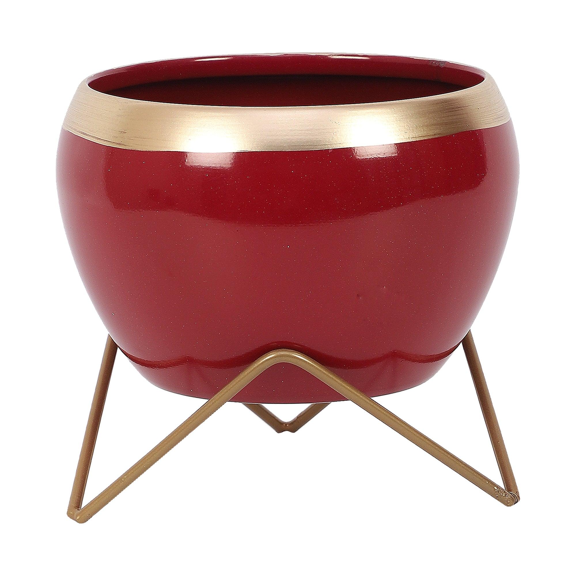 Apple Shape Metal Red & Gold Planter (Set of 2) - WoodenTwist