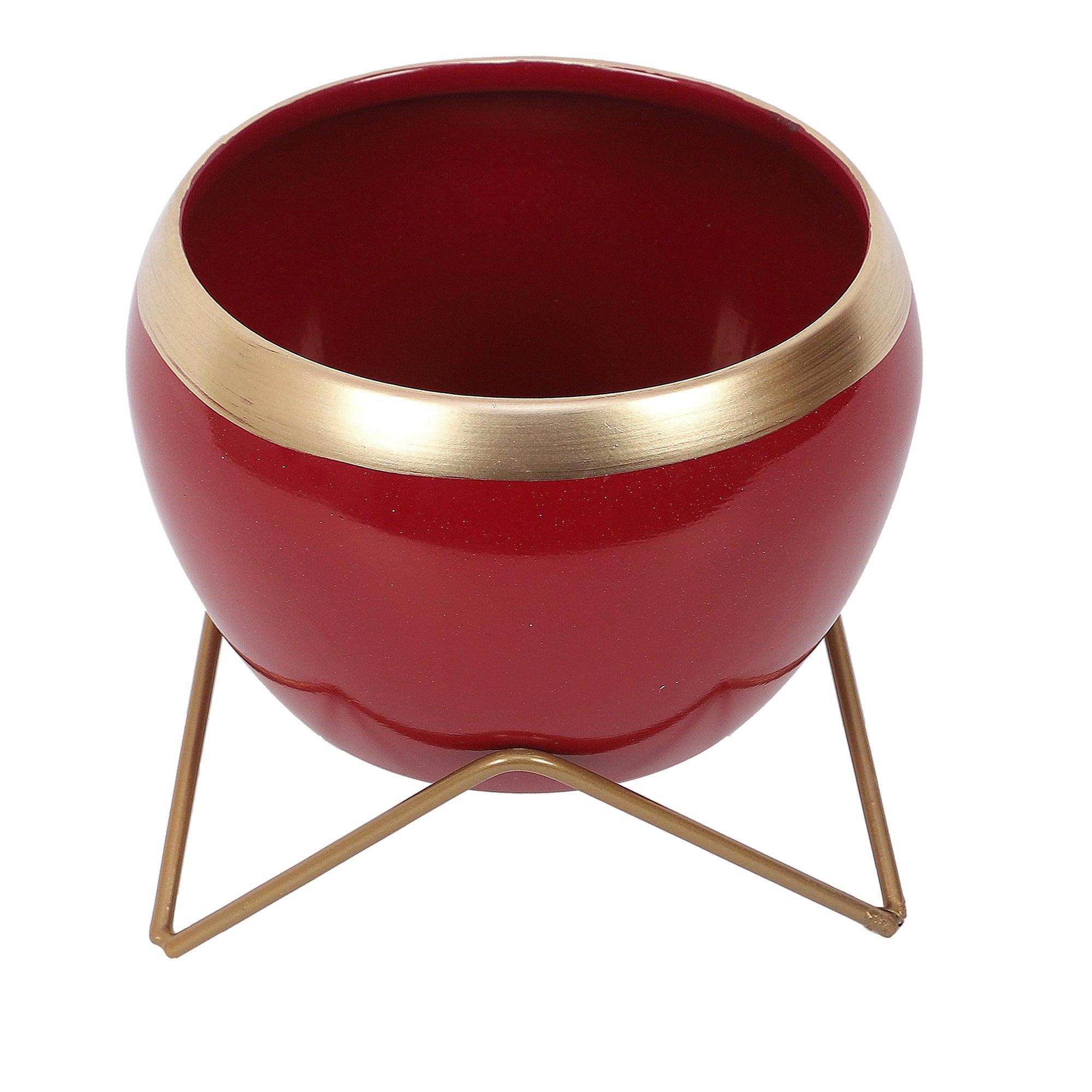 Apple Shape Metal Red & Gold Planter (Set of 2) - WoodenTwist