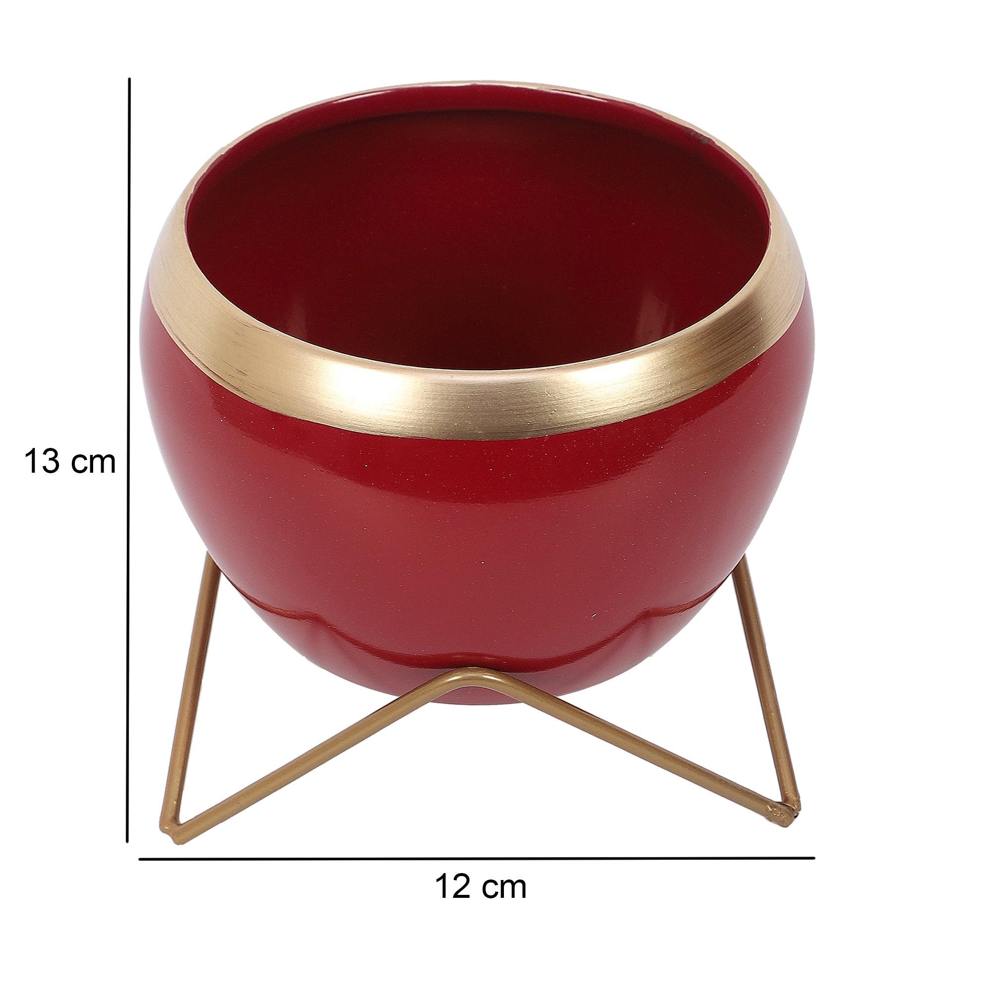 Apple Shape Metal Red & Gold Planter (Set of 2) - WoodenTwist