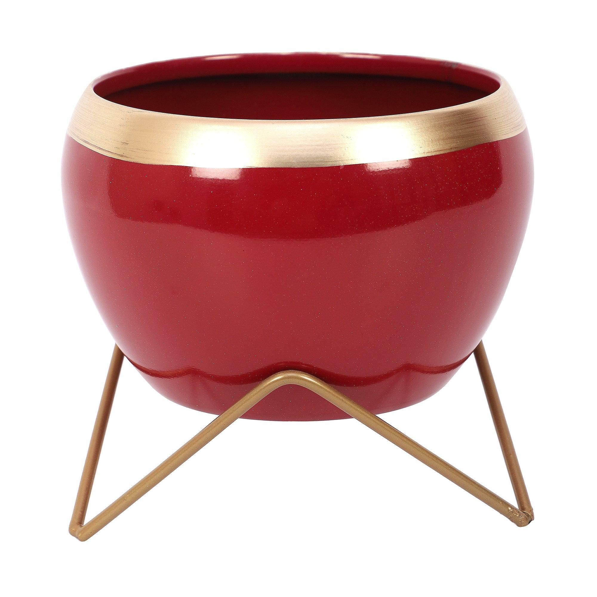 Apple Shape Metal Red & Gold Planter (Set of 2) - WoodenTwist