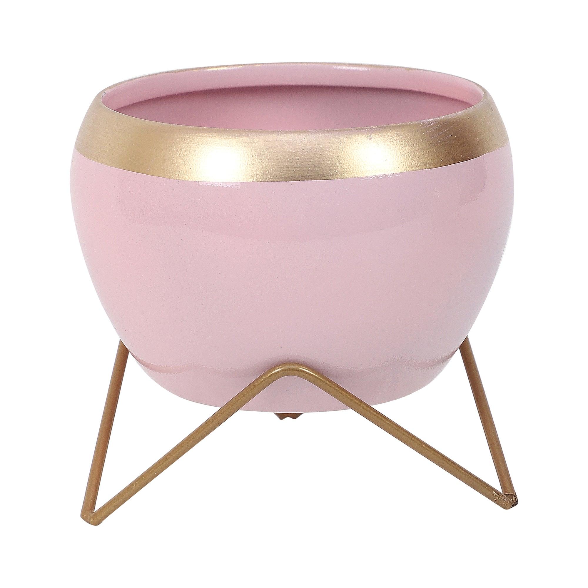 Apple Shape Metal Pink & Gold Planter (Set of 2) - WoodenTwist