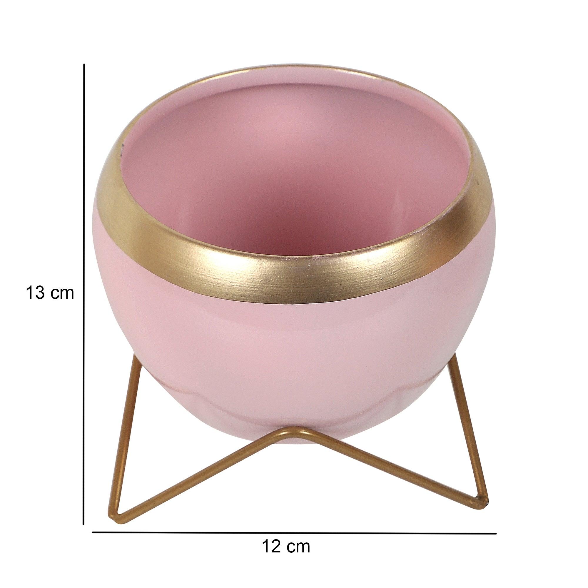 Apple Shape Metal Pink & Gold Planter (Set of 2) - WoodenTwist