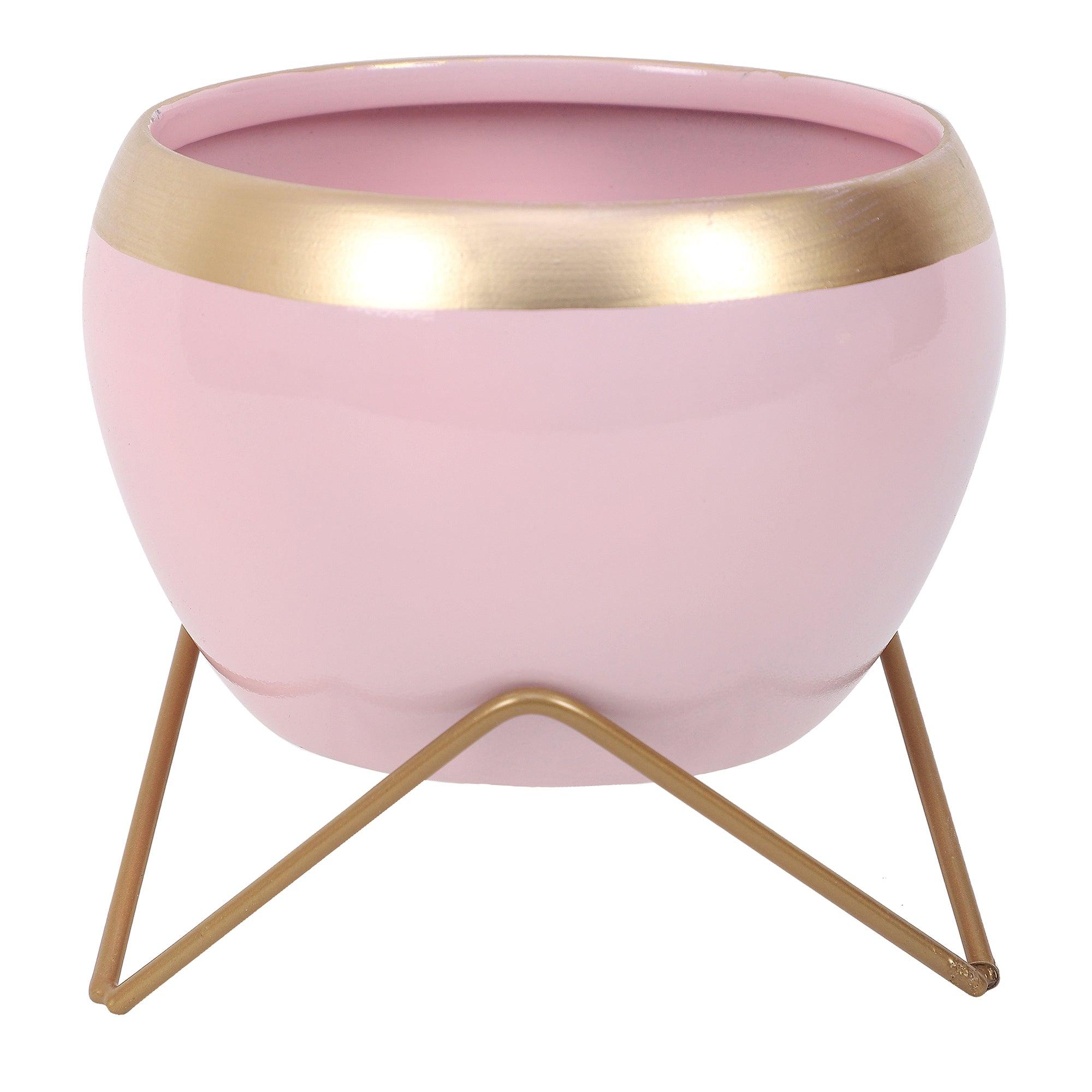 Apple Shape Metal Pink & Gold Planter (Set of 2) - WoodenTwist