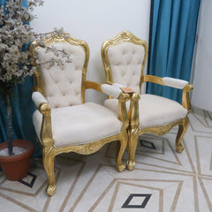 Wooden Hand Carved Antique Gold Finish Arm Chair (Set of 2) - WoodenTwist