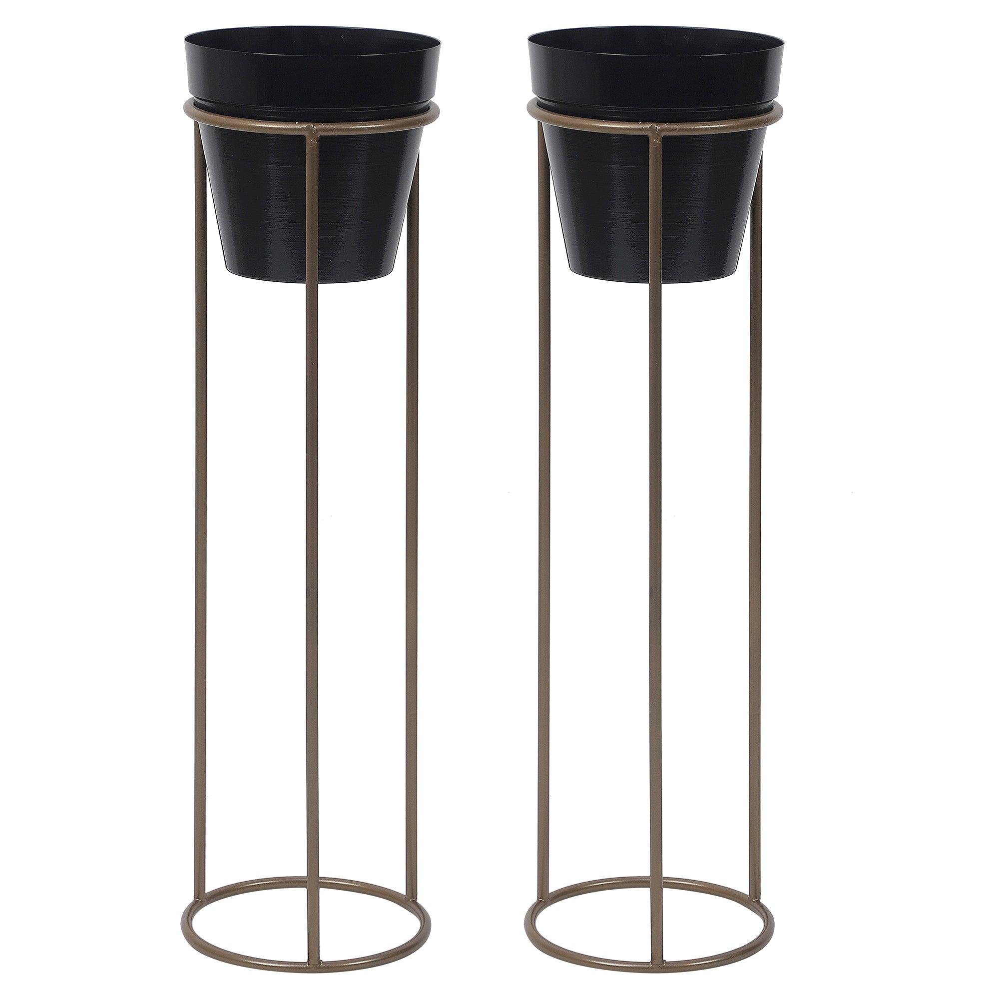 Big Pot Shape Planter Gold & Black with Wide Stand (Set of 2) - WoodenTwist